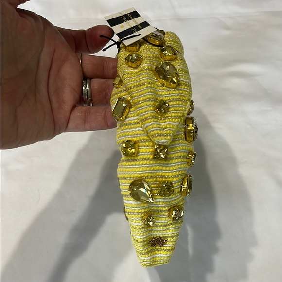 Lele Sadoughi Tweed Oversized Crystal Veronica Headband Canary Yellow Gold NWT - Picture 6 of 12